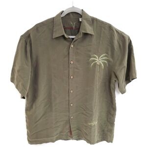 Bamboo Cay Shirt Mens Medium Olive Green Embroidered Palm Tree Camp Casual Korea